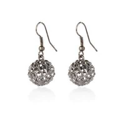 Gunmetal tone diamante ball earrings