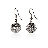 Gunmetal tone diamante ball earrings
