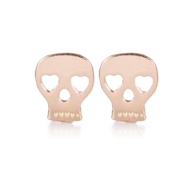 Rose gold tone skull stud earrings