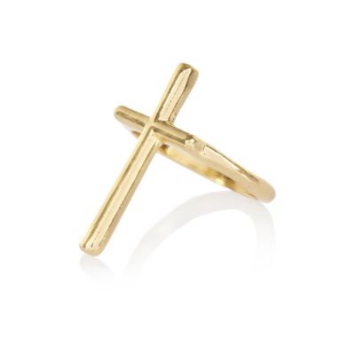 Gold tone cross ring