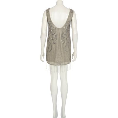 Grey embellished backless shift dress