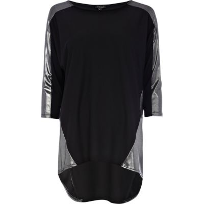Black metallic panel t-shirt