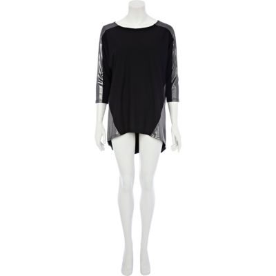 Black metallic panel t-shirt