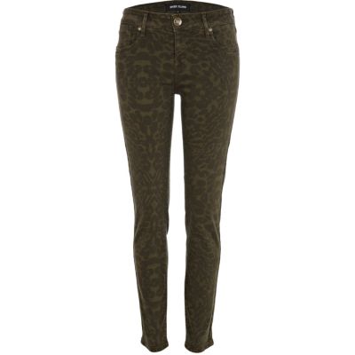 Khaki leopard print Olive superskinny jeans