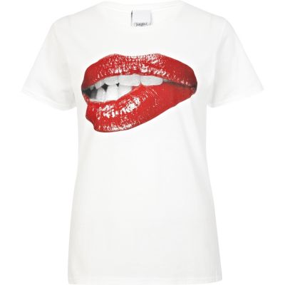 White sexy lips print To the Black t-shirt