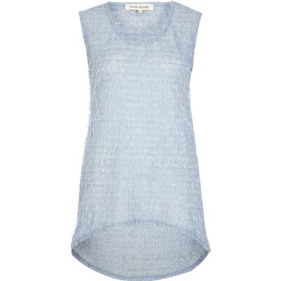 Light blue eyelash textured longline top