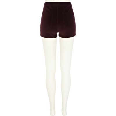 Red corduroy high waisted shorts