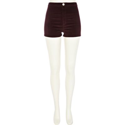 Red corduroy high waisted shorts