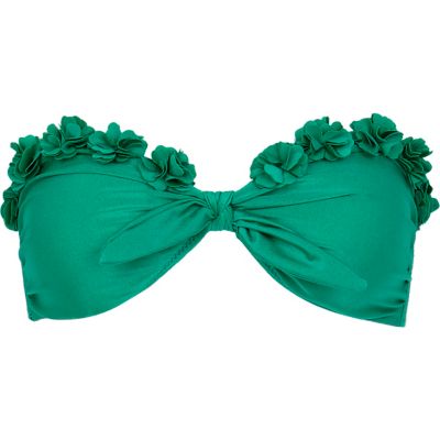 Green cut out flower bikini top
