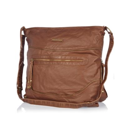Brown zip oversized messenger bag