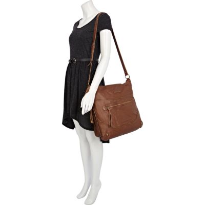 Brown zip oversized messenger bag