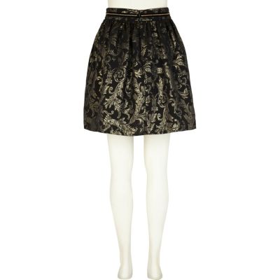 Black brocade mini skirt
