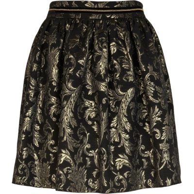 Black brocade mini skirt