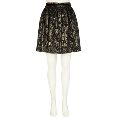 Black brocade mini skirt