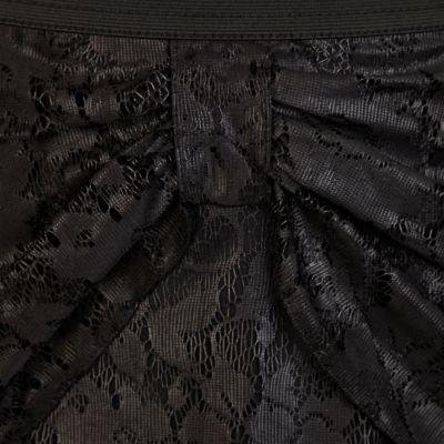 Black coated lace bow mini skirt