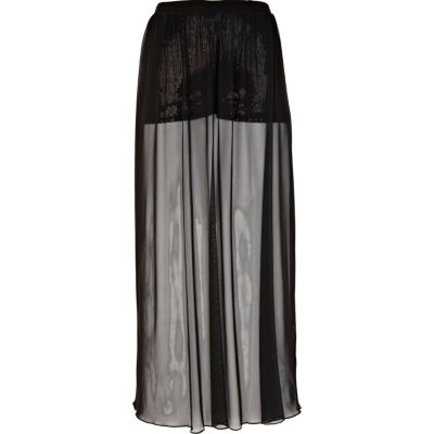 Black sequin short maxi skirt
