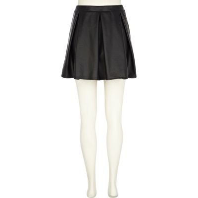 Black pleat coated skater skirt