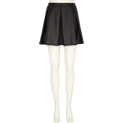 Black pleat coated skater skirt