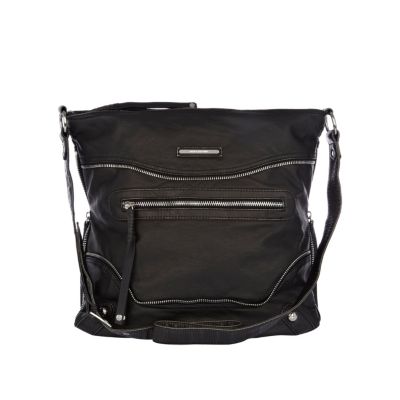 Black zip washed messenger bag