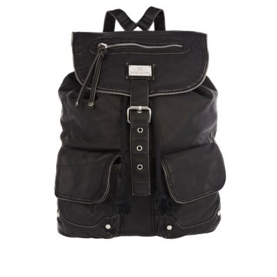Black zip washed rucksack