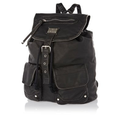 Black zip washed rucksack