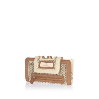 Cream textured clip top purse