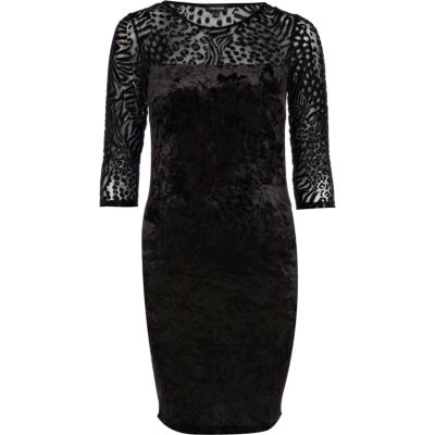 Black animal print velvet bodycon dress