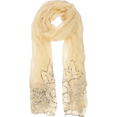 Cream sheer sequin lightweight scarf