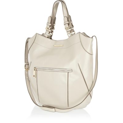 Grey structured curve tote bag