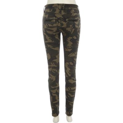 Khaki camo print skinny trousers