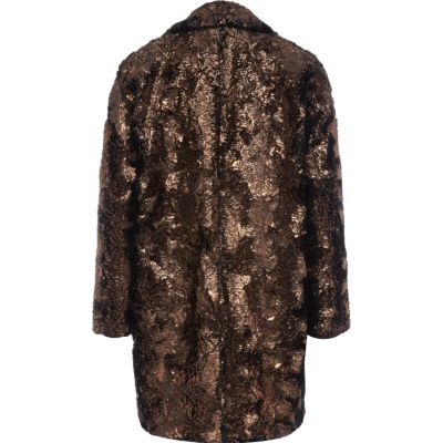 Bronze foiled faux fur boyfriend jacket