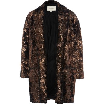 Bronze foiled faux fur boyfriend jacket