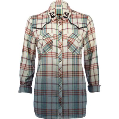 Green check dip dye western shirt