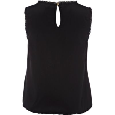 Black sleeveless lace insert top