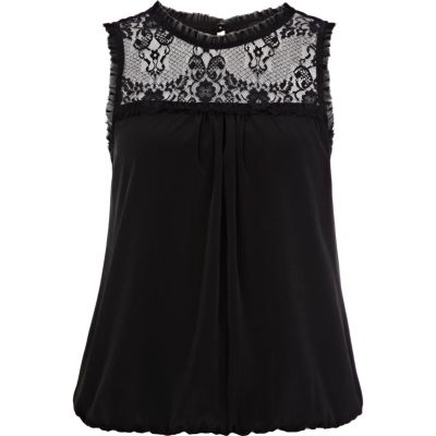 Black sleeveless lace insert top