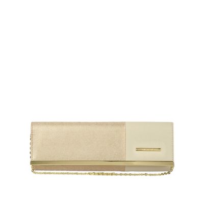 Cream colour block clutch bag