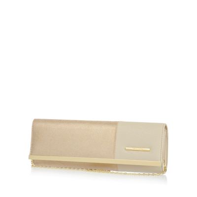 Cream colour block clutch bag