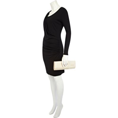 Cream colour block clutch bag