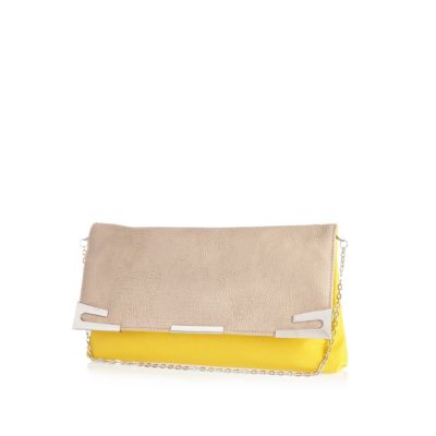 Yellow fluro panel foldover soft clutch bag