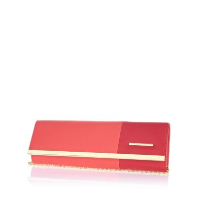 Coral colour block clutch bag
