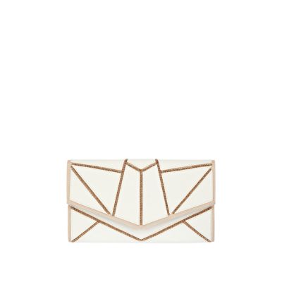 White geometric chain clutch bag