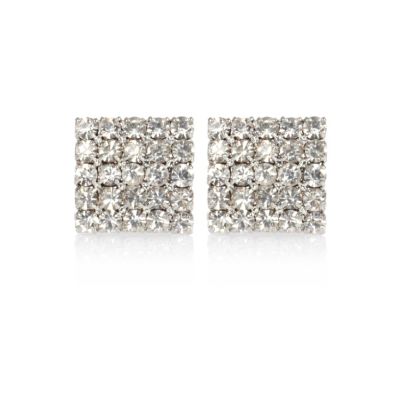 Silver tone diamante stud earrings