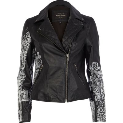 Black cross painted leather jacket