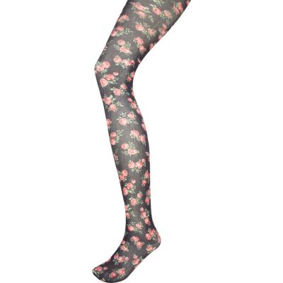 Black floral print tights