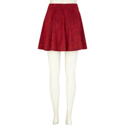 Red leopard print mini skater skirt