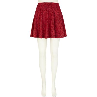 Red leopard print mini skater skirt