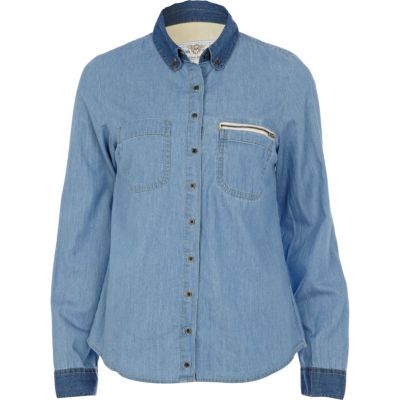 Light denim contrast collar shirt