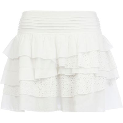 White broderie anglaise tiered mini skirt