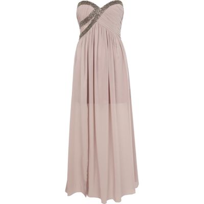 Beige Little Mistress strapless maxi dress