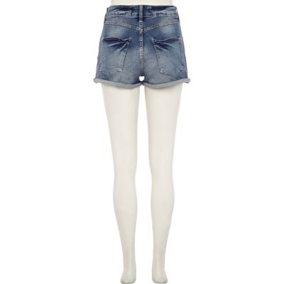Mid wash high waisted denim shorts